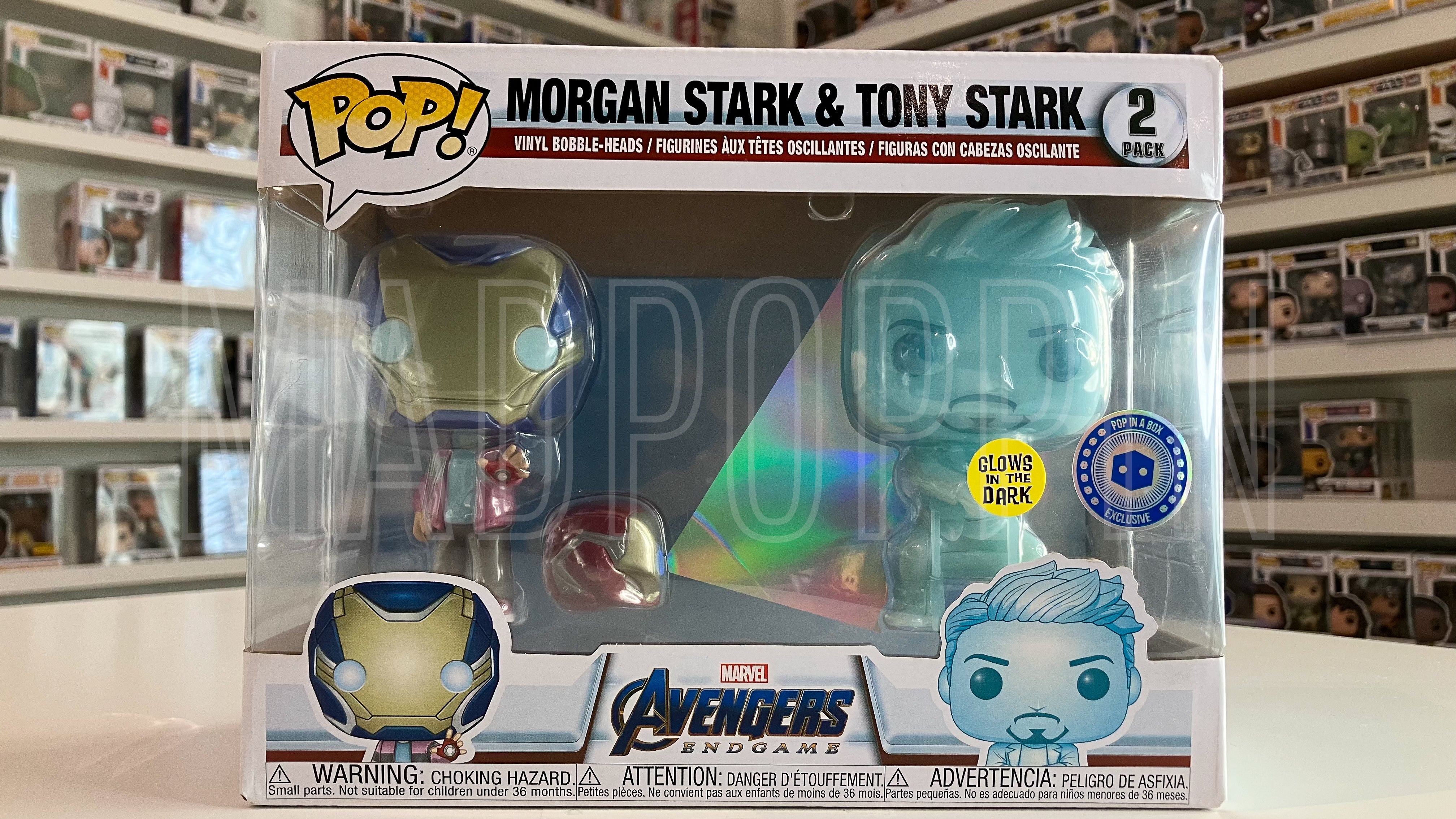 Funko POP! Marvel Avengers Endgame Morgan & Tony Stark Glow Pop In A Box 2 Pack