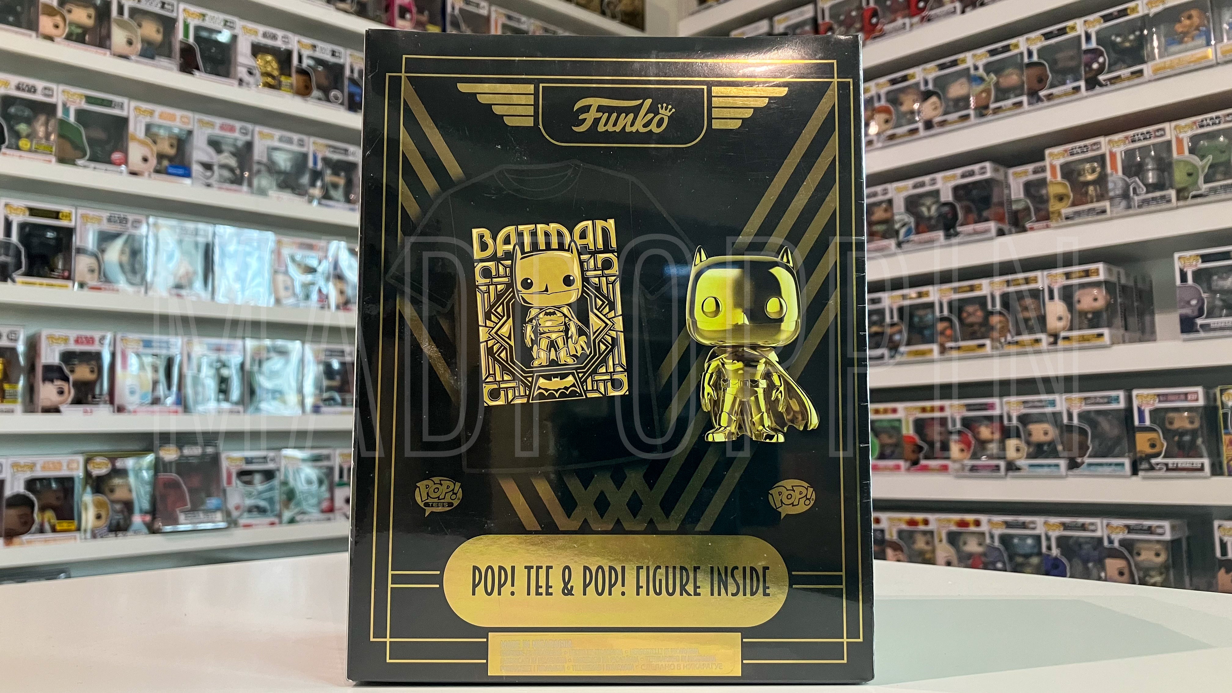Funko POP! Tees DC Super Heroes Batman Gold Chrome Size Large Tee w/ Pop Figure